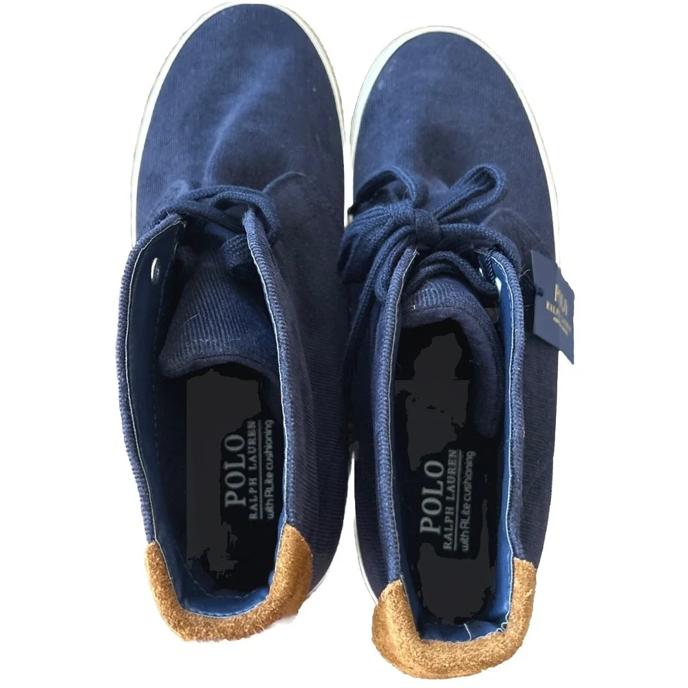 New W/Tag POLO RALPH LAUREN Suede Corduroy High‎ Top Sneakers Logo Sz. 10.5D
